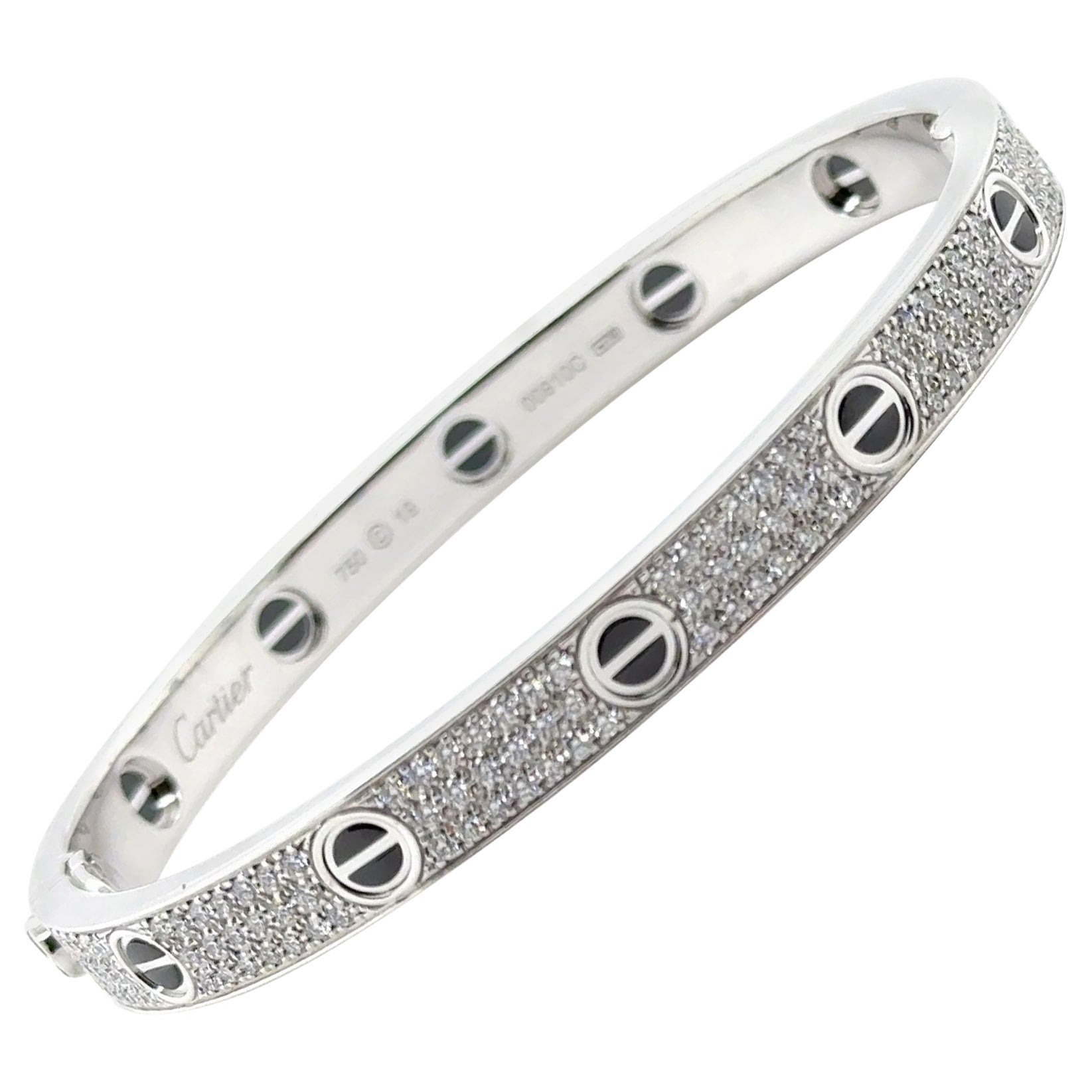 Cartier Original Diamant Love-Armband 18k Weißgold & Keramik Medium Größe 19