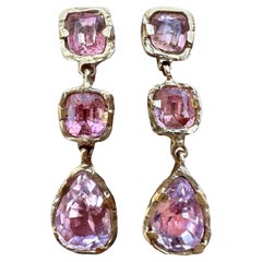 Pendants d'oreilles Gala en or Eros, tourmaline rose et kunzite pendantes