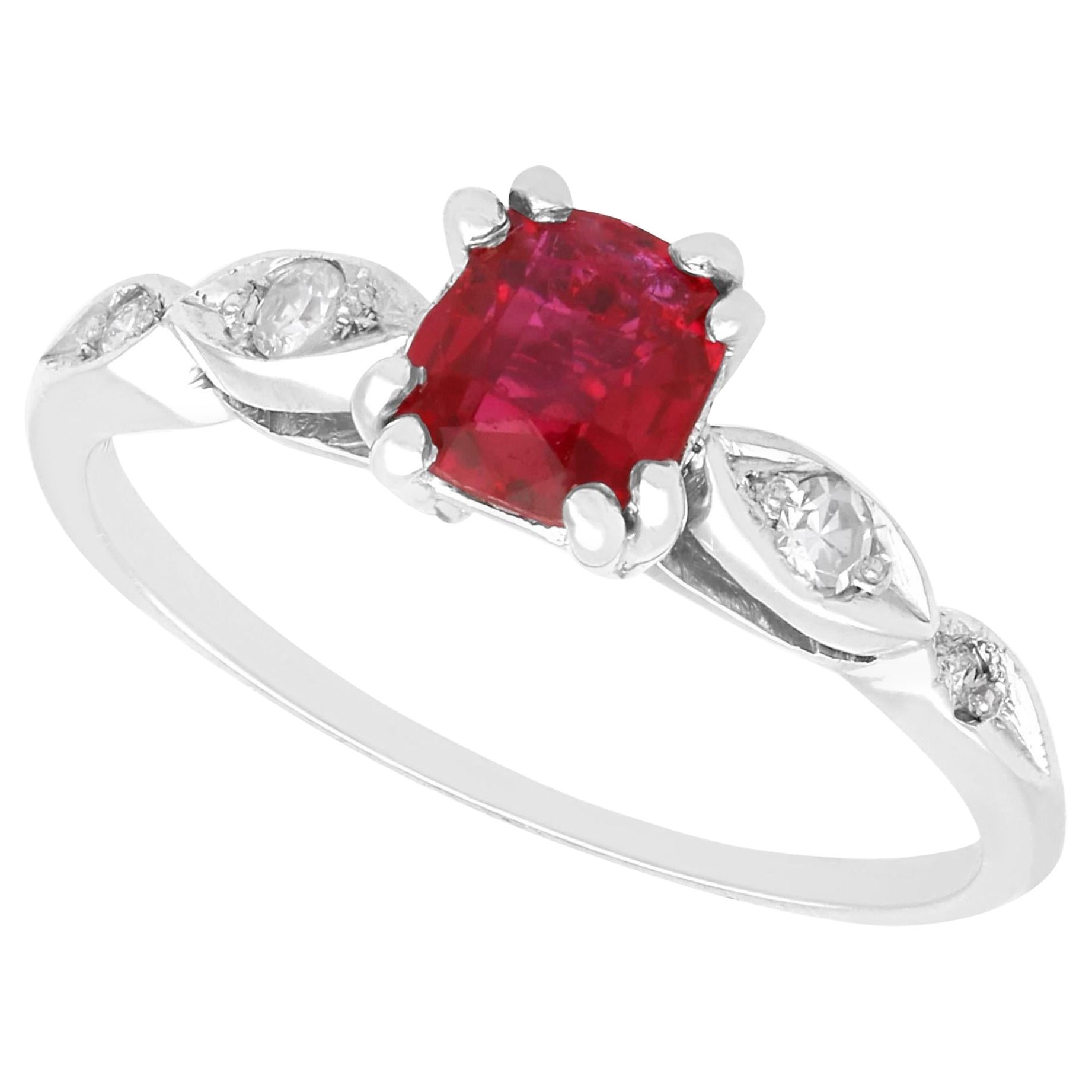 Antique 0.70 Carat Burmese Ruby and Diamond, Platinum Ring Circa 1915