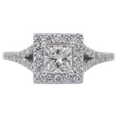 Brilliant 1.36ct Diamonds Halo Ring in 18k White Gold - GIA Certified