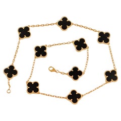 Van Cleef & Arpels Vintage Alhambra Black Onyx 10 Motif 18K Yellow Gold Necklace