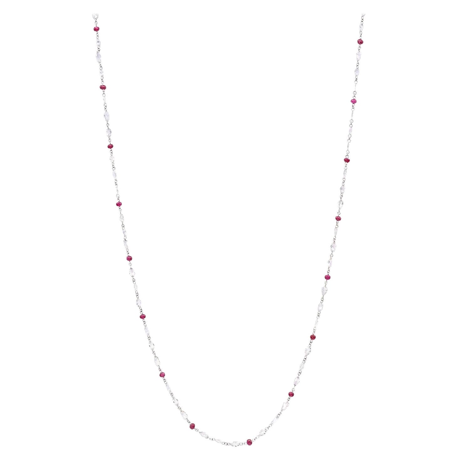8.52 Carat Diamond and Ruby Platinum Long Chain Necklace