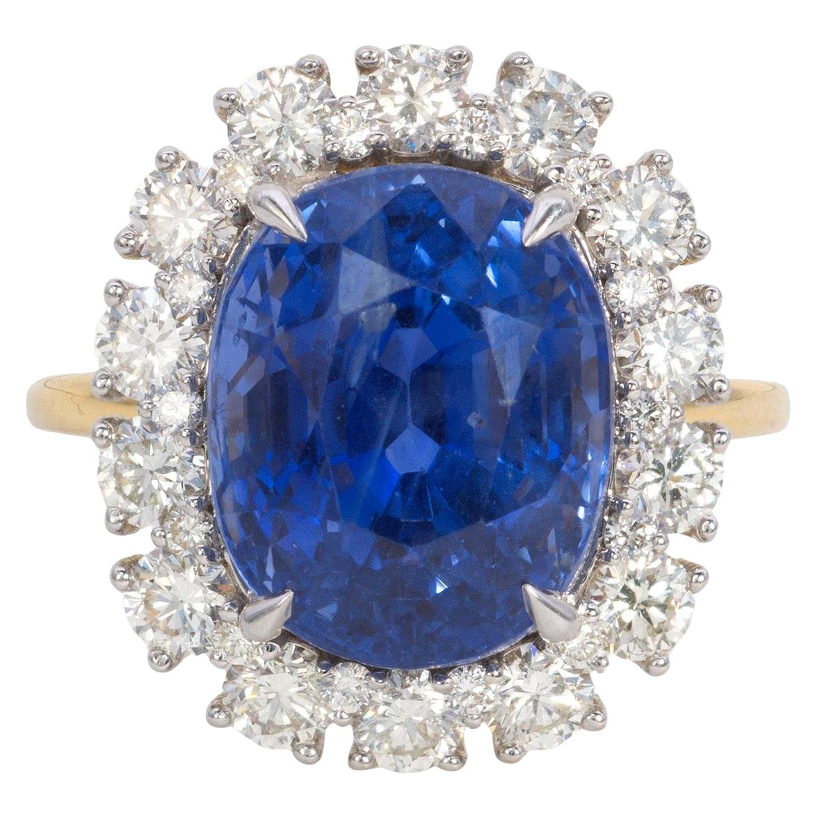 10.21 Carat Natural Blue Unheated Sapphire Ring and Diamond Ring