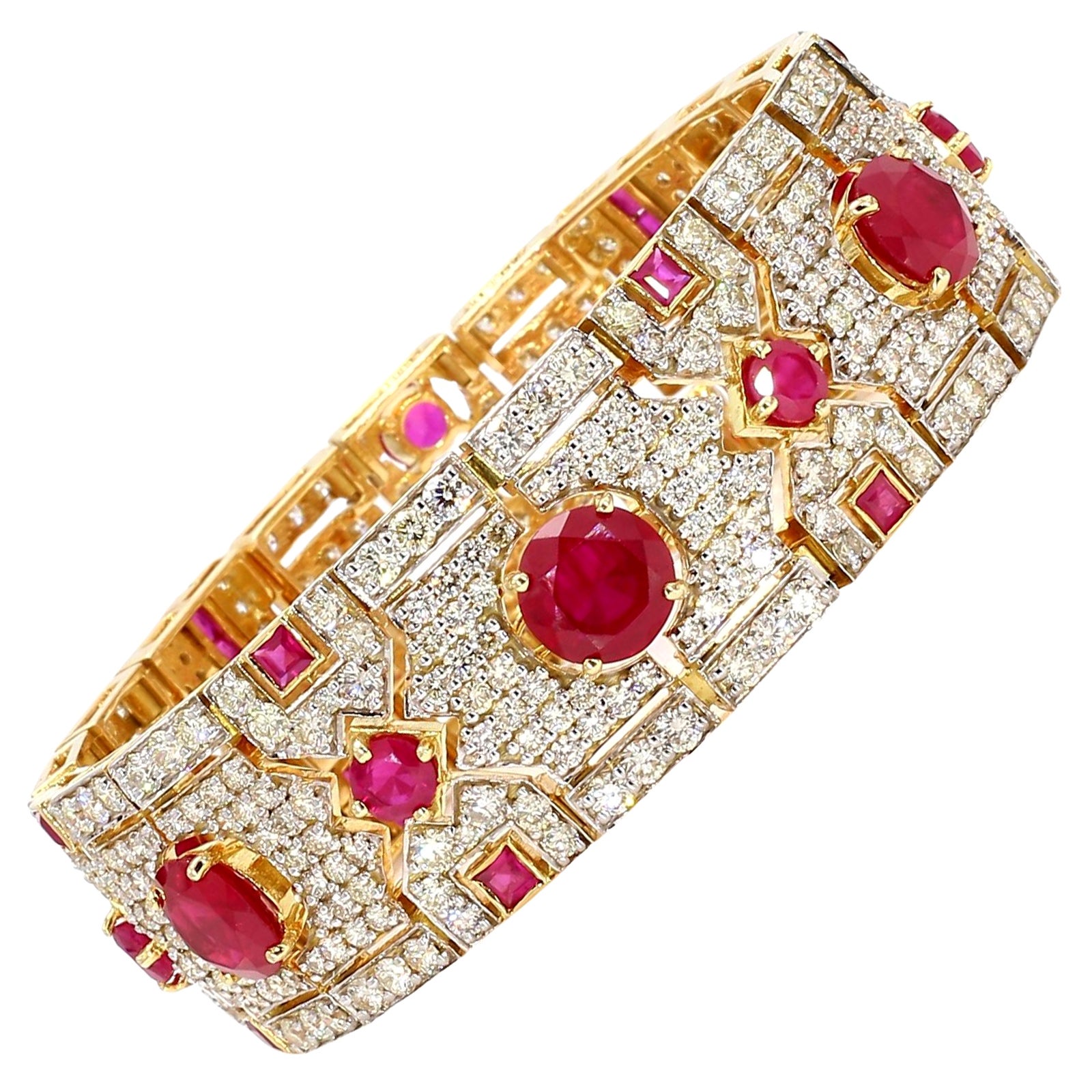 13.25 Carat Diamond 16.59 Carat Ruby Bracelet 18K White Gold