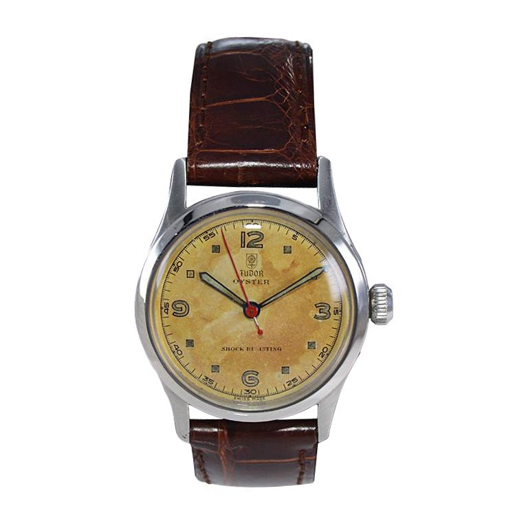 Tudor by Rolex Stainless Steel Oyster with Original Patinated Dial, circa 1960's For Sale
