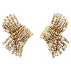 Tiffany & Co. Schlumberger Diamond 18k Gold V-Rope Ear Clips Earrings