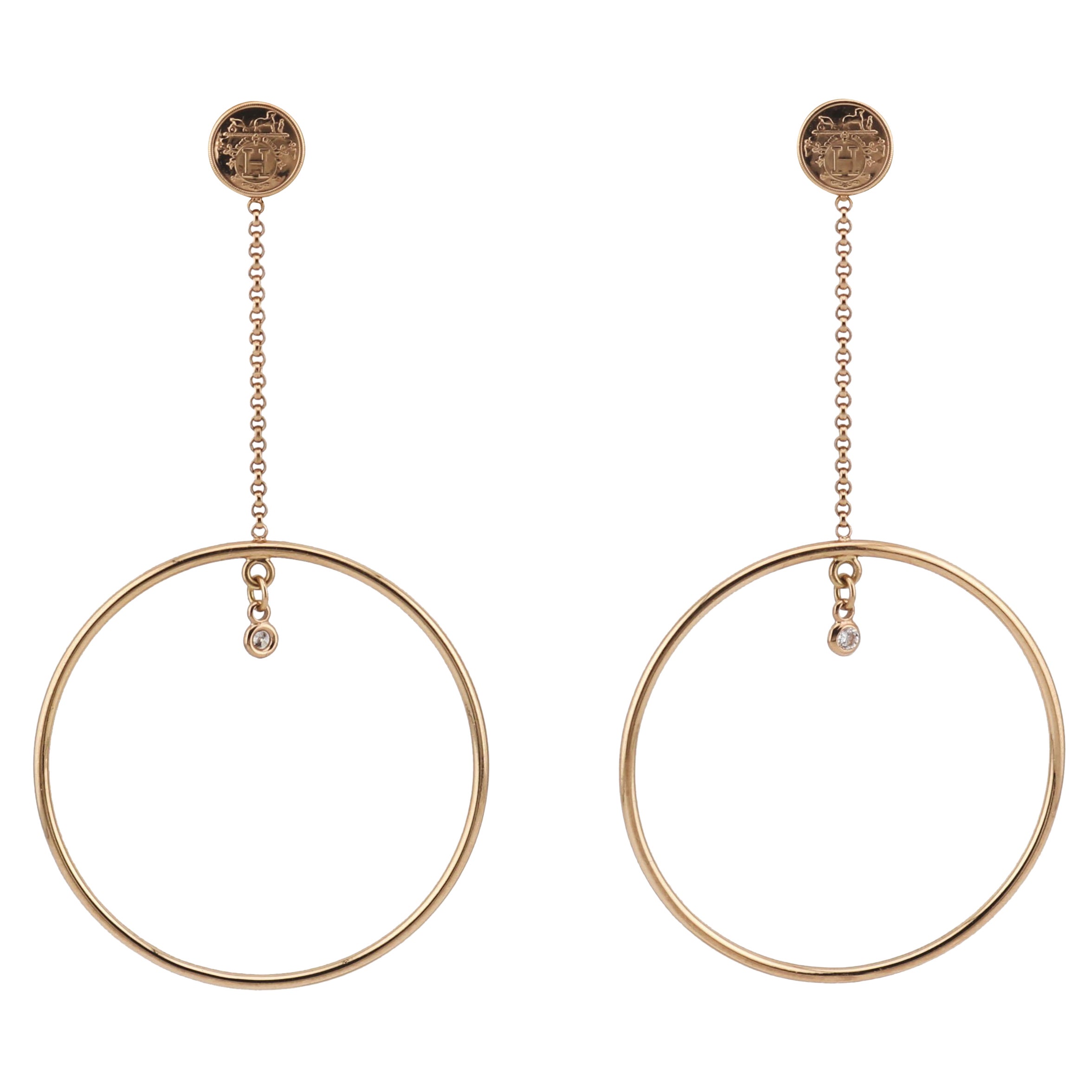 Hermes Ex-Libris Diamond 18k Rose Gold Drop Earrings
