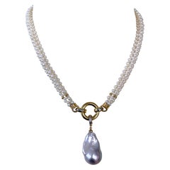 Marina J Pearl Woven Rope Necklace with Diamonds, Solid 14k Gold & Baroque Pearl