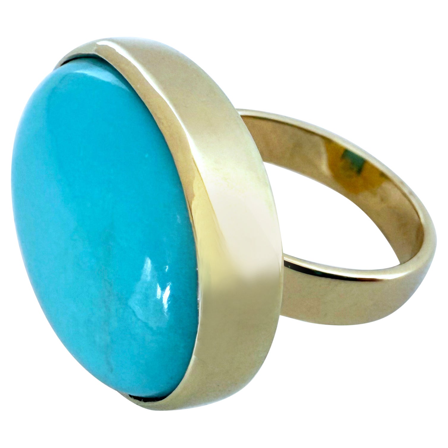 Marina J. 26 Carat Sleeping Beauty Turquoise Ring with Solid 14k Yellow Gold