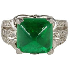 Vintage Art Deco 5.95 Carat Colombian Emerald Diamond Platinum Ring
