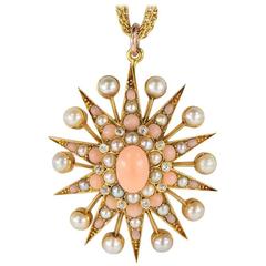 Victorian Natural Conch Pearl Gold Large Star Necklace 9