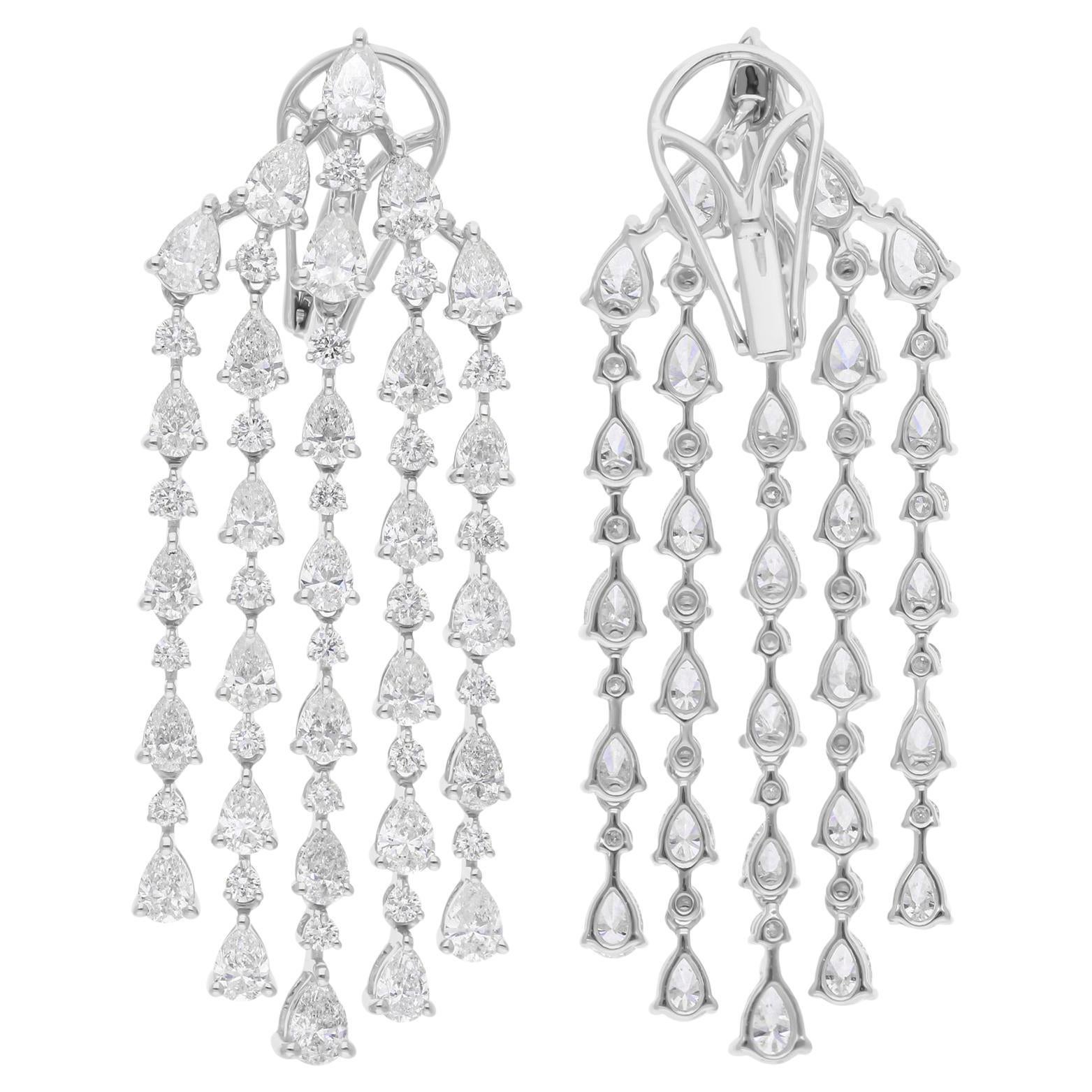 8 Carat SI/H Pear Round Diamond Chandelier Earrings 14 Karat White Gold Jewelry
