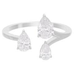 Anello da polso con diamante a pera da 1,09 carati reali, purezza SI e colore HI, oro bianco 14 carati