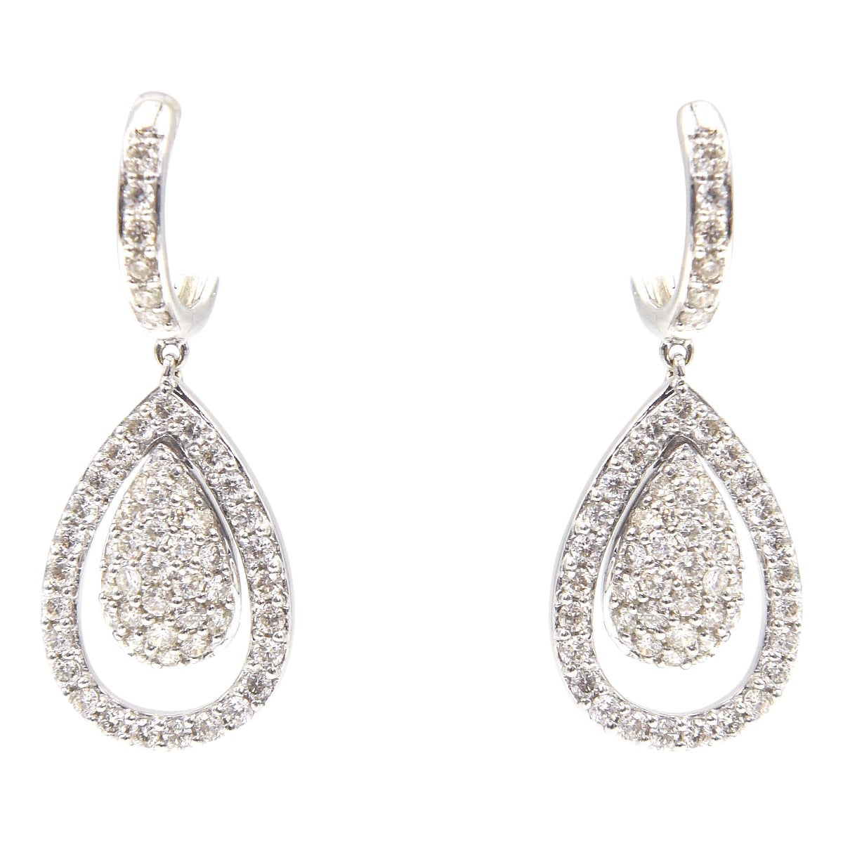 Pave Diamond Teardrop Drop Dangling White Gold Earrings