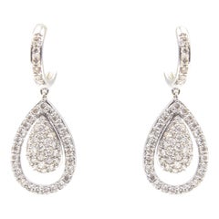 Pave Diamond Teardrop Drop Dangling White Gold Earrings