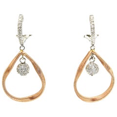 Pave Diamond White & Rose Gold Teardrop Drop Dangle Earrings