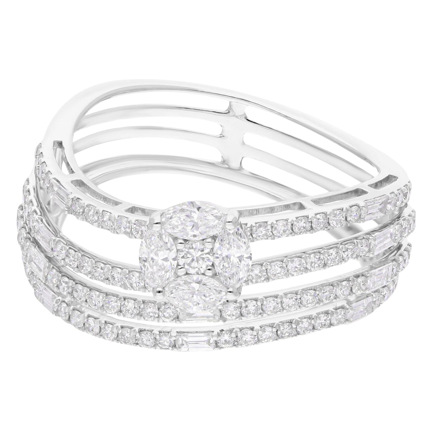 Anillo de diamantes redondo marquesa SI/H natural de 1,11 quilates Joyas de oro blanco de 14 quilates