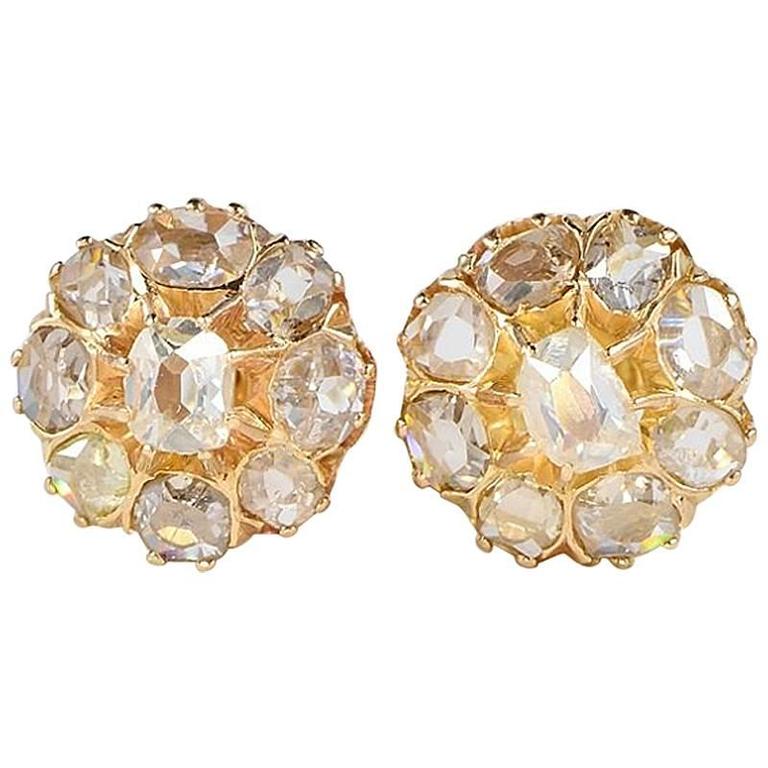 Victorian 2 20 Carat Old Table Cut Diamond Gold Stud Cer Victorian 2 20 Carat Old Table Cut Diamond Gold Stud Cer Earrings For