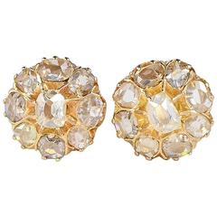 Victorian 2.20 Carat Old Table Cut Diamond Gold Stud Cluster Earrings 5