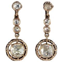 Georgian 3.90 Carat Dutch Rose Cut Diamond Gold Drop Earrings 5