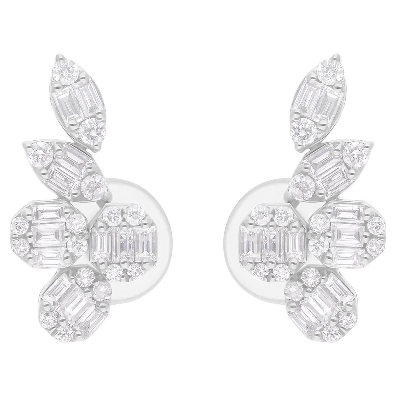 Natural 0.64 Carat SI/H Baguette Diamond Earrings 14 Karat White Gold Jewelry