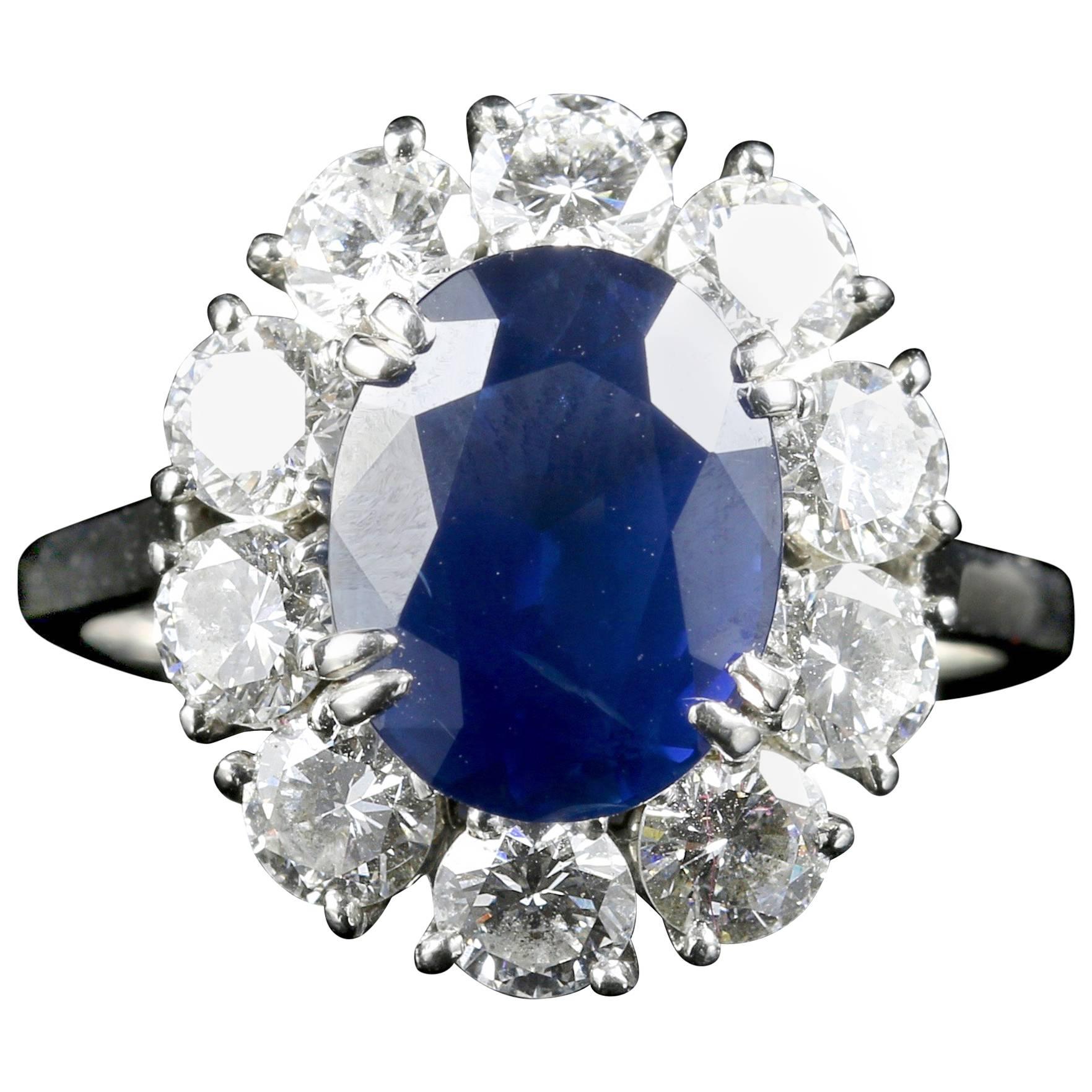 Antique Edwardian 3.00 Carat Natural Sapphire Diamond French Engagement Ring For Sale