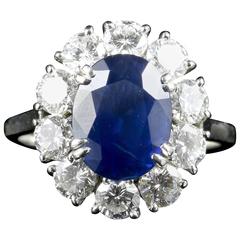 Antique Edwardian 3.00 Carat Natural Sapphire Diamond French Engagement Ring