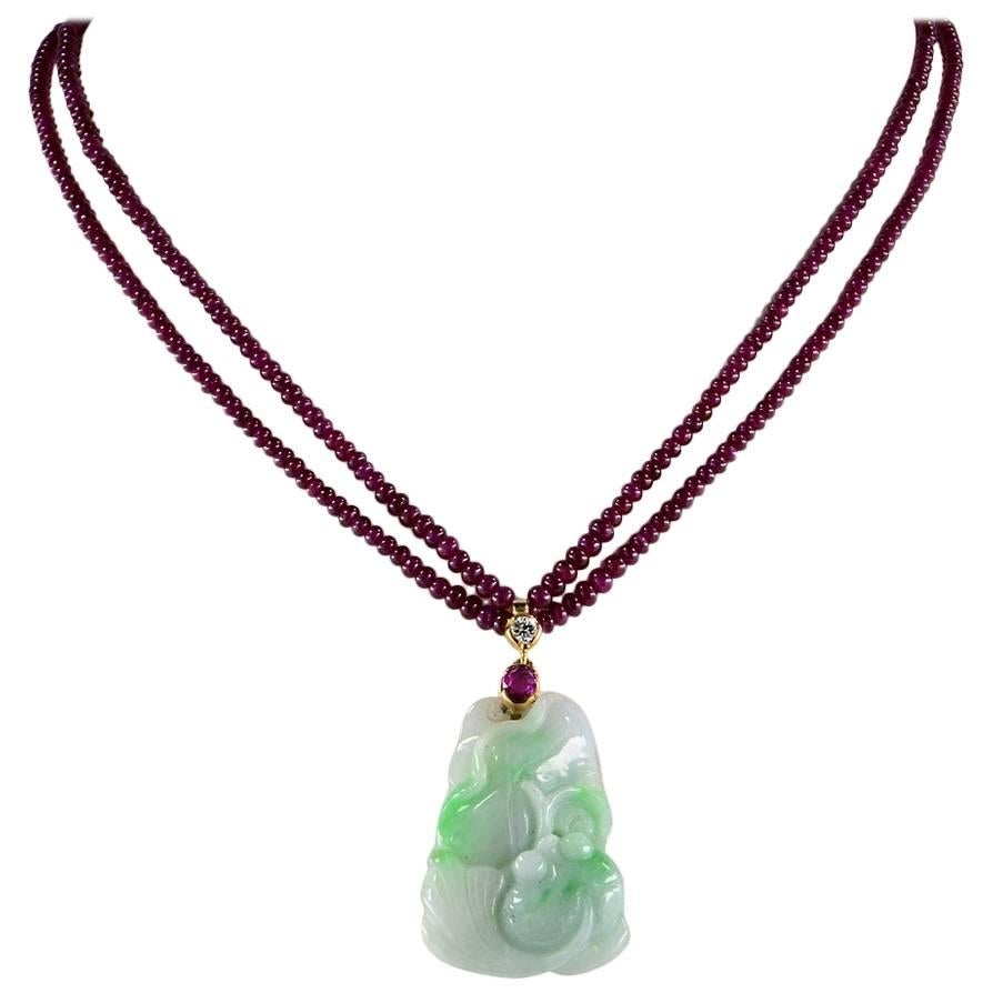 Natural Ruby Diamond Carved Apple Jade Necklace For Sale at 1stDibs ruby and jade jewelry
