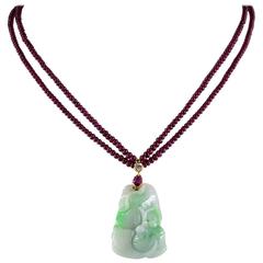 Natural Ruby Diamond Carved Apple Jade Necklace