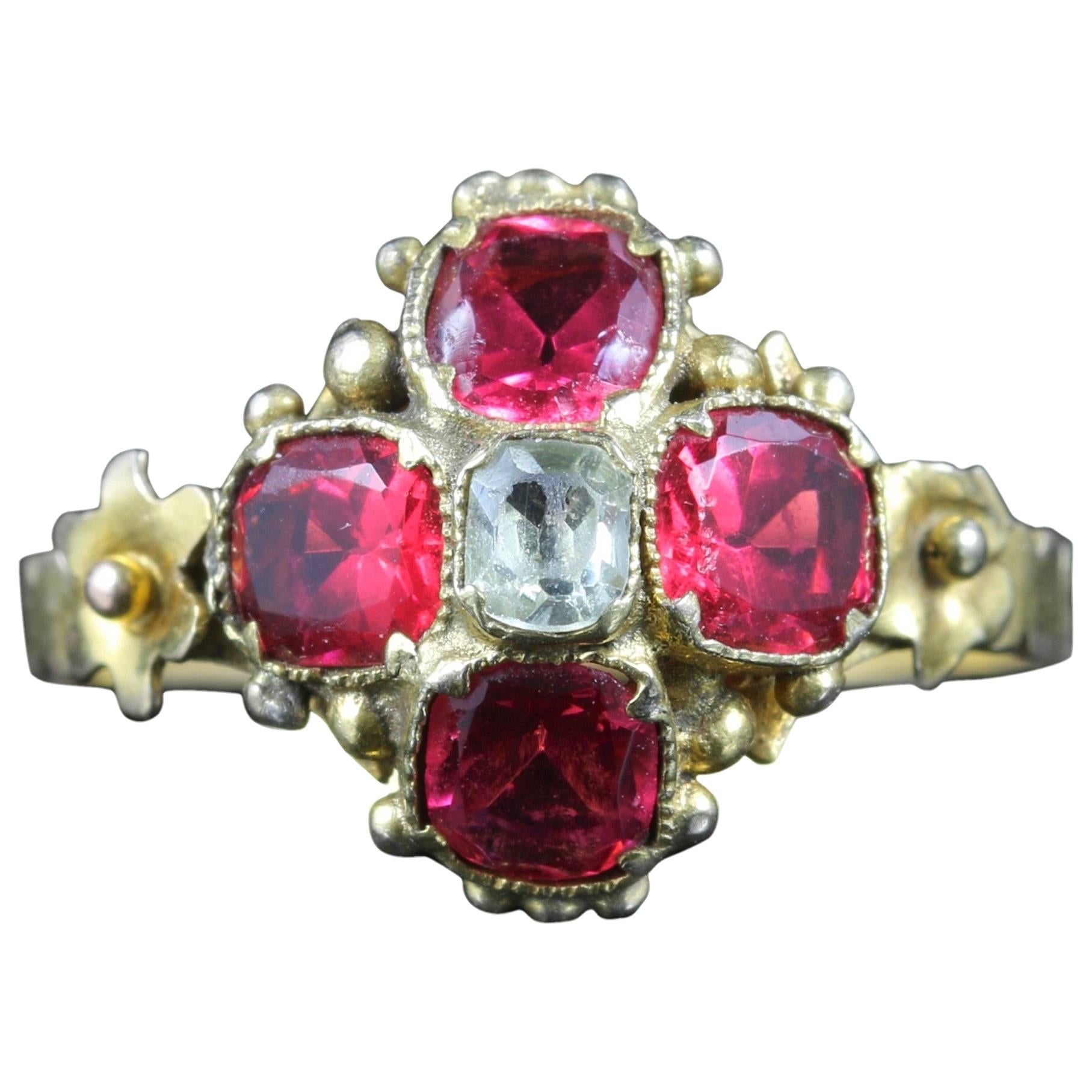 Antique Georgian Pink Paste Gemstone Aquamarine Gold Ring