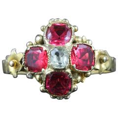 Antique Georgian Pink Paste Gemstone Aquamarine Gold Ring