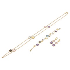 Italian Semi Precious Gemstone Gold Station Necklace Earrings & Bracelet Set