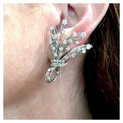 Wheat Motif Diamond Earrings in 18K White Gold with Round Brilliant Diamonds