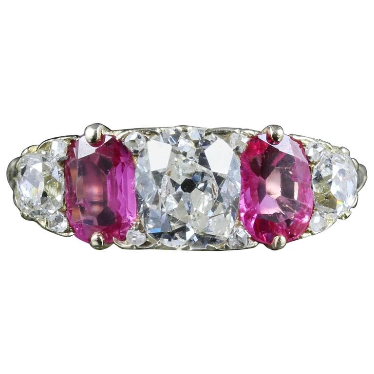Antique Victorian Diamond Ruby Gold Ring, circa 1880 at 1stDibs