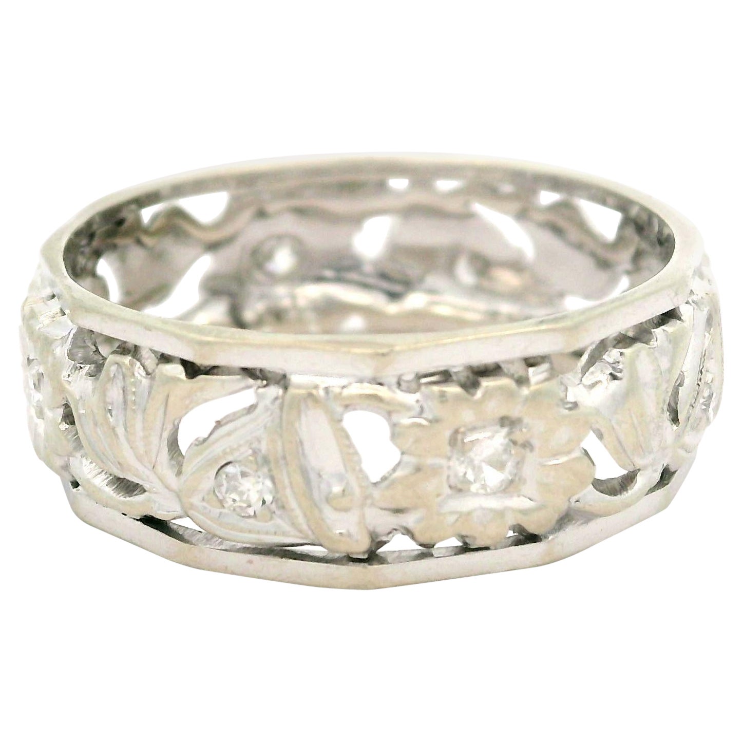 Vintage Retro Gold Diamant Floral & Glocken Open Work Center Facettierte Kanten Band, Vintage Retro, Vintage im Angebot