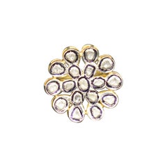 Natural Rose Cut Polki Diamond Ring 925 Sterling Silver Handmade Vintage Ring.