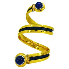 Pulsera Hemmerle Diseño Espiral Oro 18k Zafiro Cuero Estate Jewelry