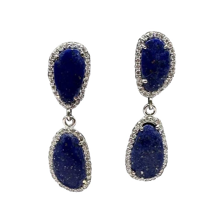 Lapis and Diamond Drop Earrings in 14kt White Gold – 0.50ctw GH SI2-I1 Diamonds