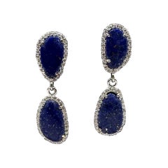 Lapis and Diamond Drop Earrings in 14kt White Gold – 0.50ctw GH SI2-I1 Diamonds