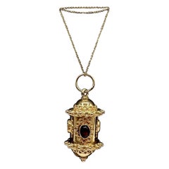 Collana di granati in oro giallo 18kt in stile etrusco - Catena da 18", 9 grammi, Granato