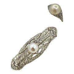 Art Deco Roségold Diamant-Perlenring und Anstecknadel 18K Antiker Verlobungsring mit Diamant im Rosenschliff
