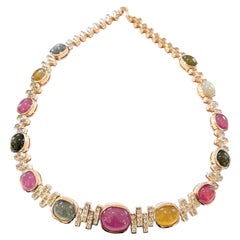 Bochic “Capri” Red Ruby & Fancy Color Sapphire Necklace Set in 18K & Silver