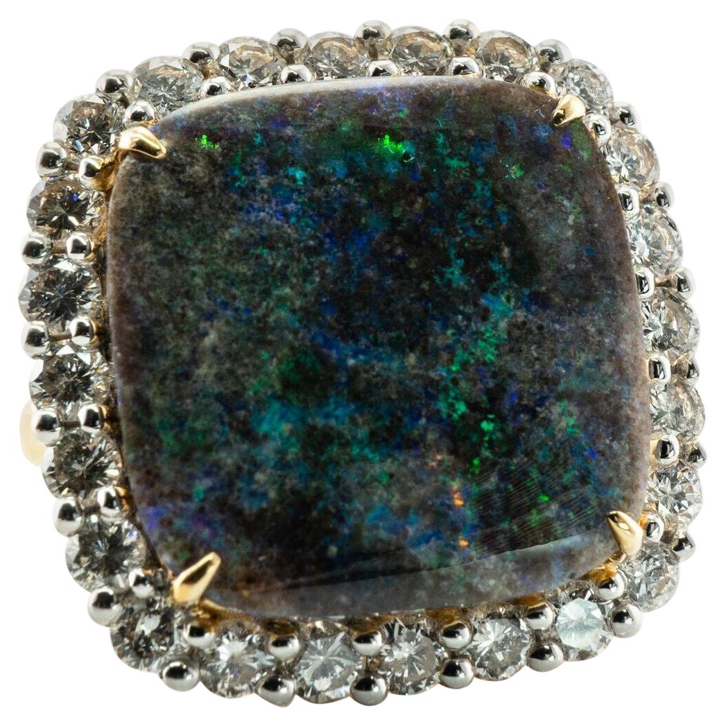 Anello con diamante naturale e opale nero in oro 14K Cocktail Vintage