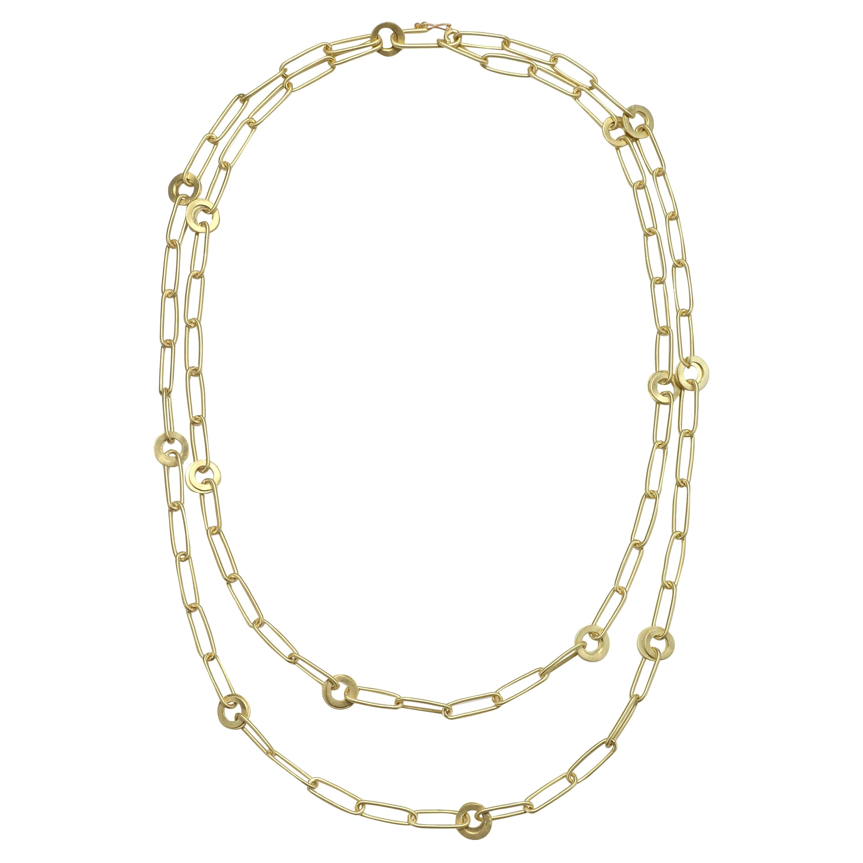 Faye Kim 18 Karat Gold Planished Paperclip Chain Necklace - 34"