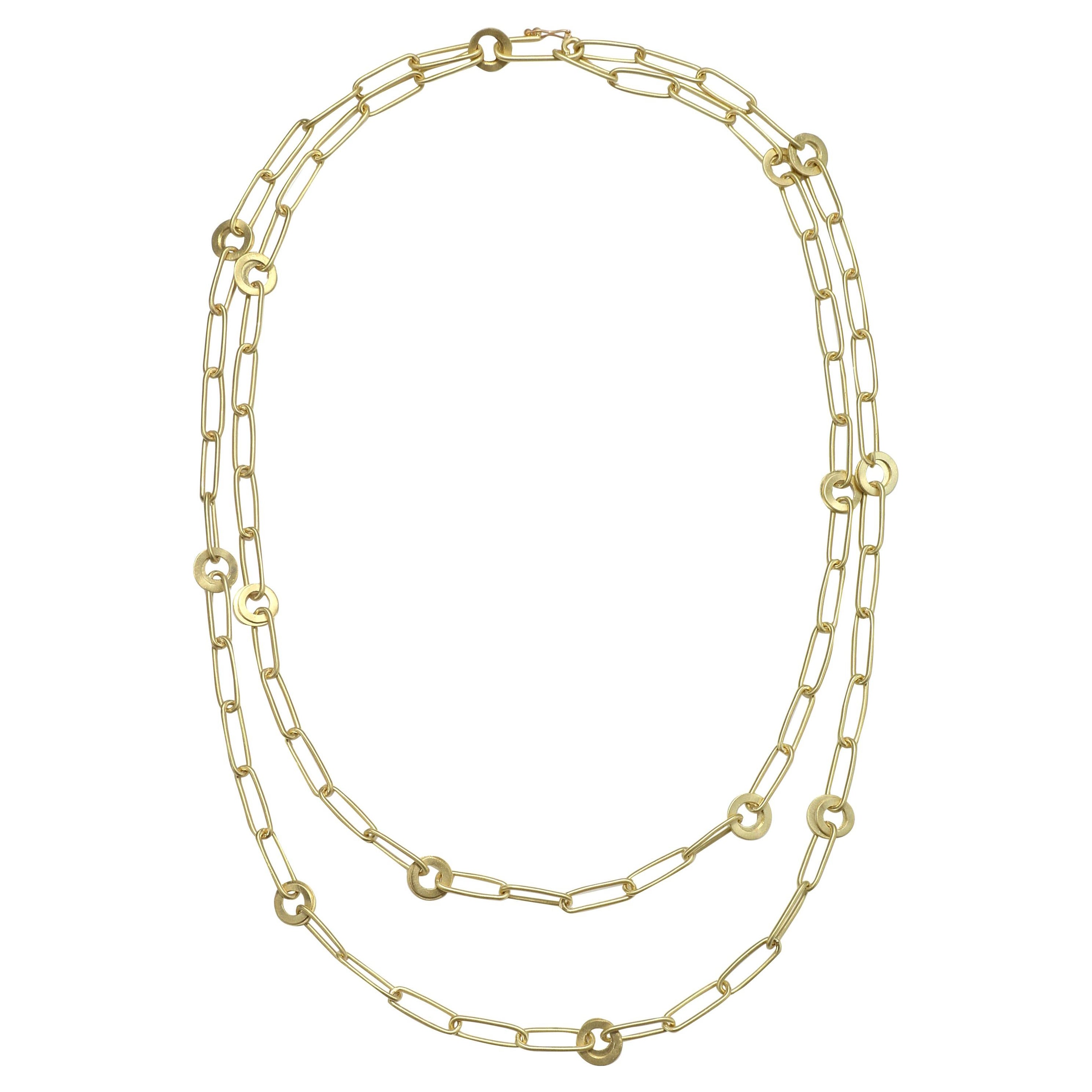 Faye Kim 18 Karat Gold Planished Paperclip Chain Necklace - 26"