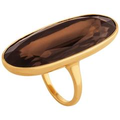 37.54 Carat Smoky Quartz Oval Cut Gold Ring 11