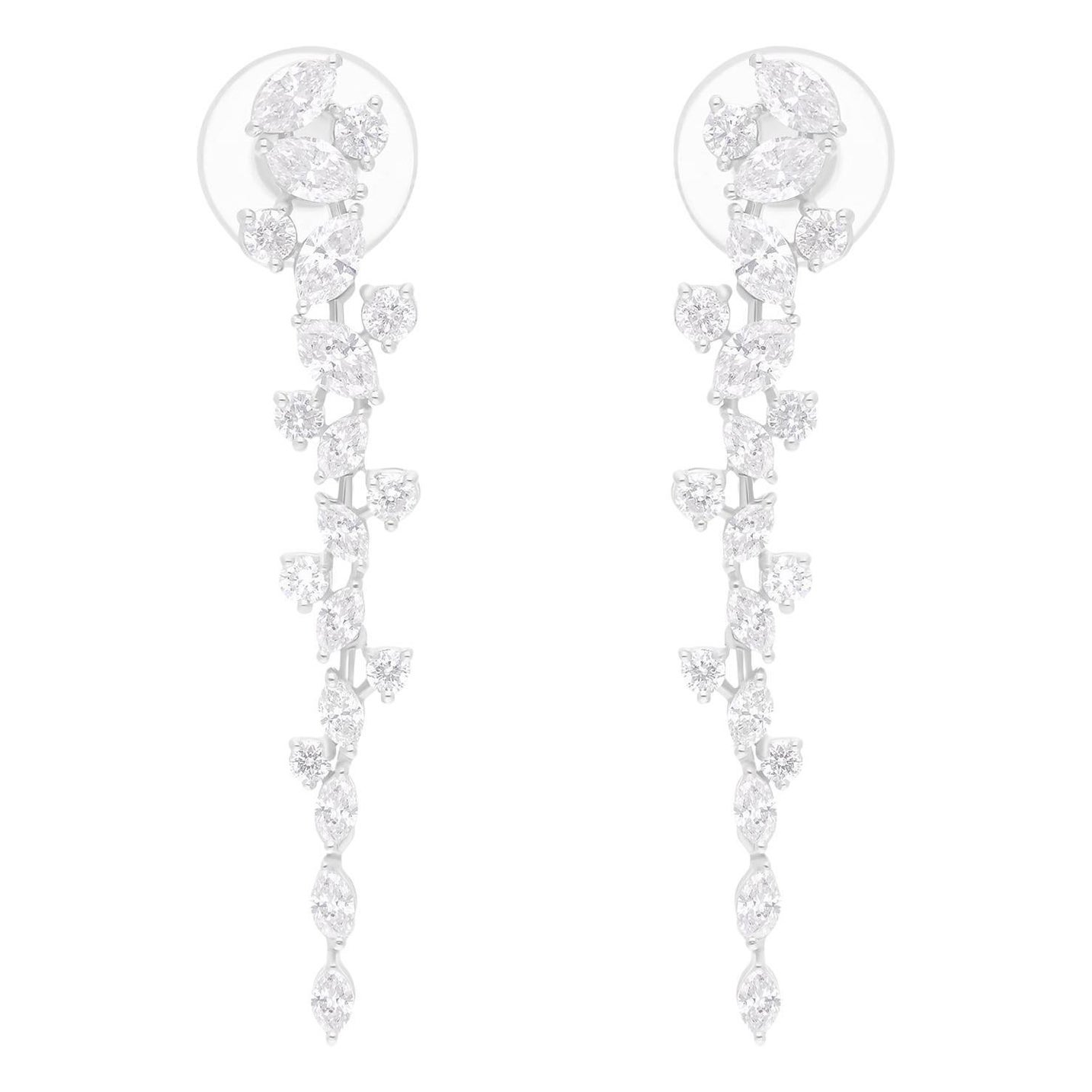 Real 2.31 Carat SI/H Marquise Round Diamond Earrings 14 Karat White Gold Jewelry