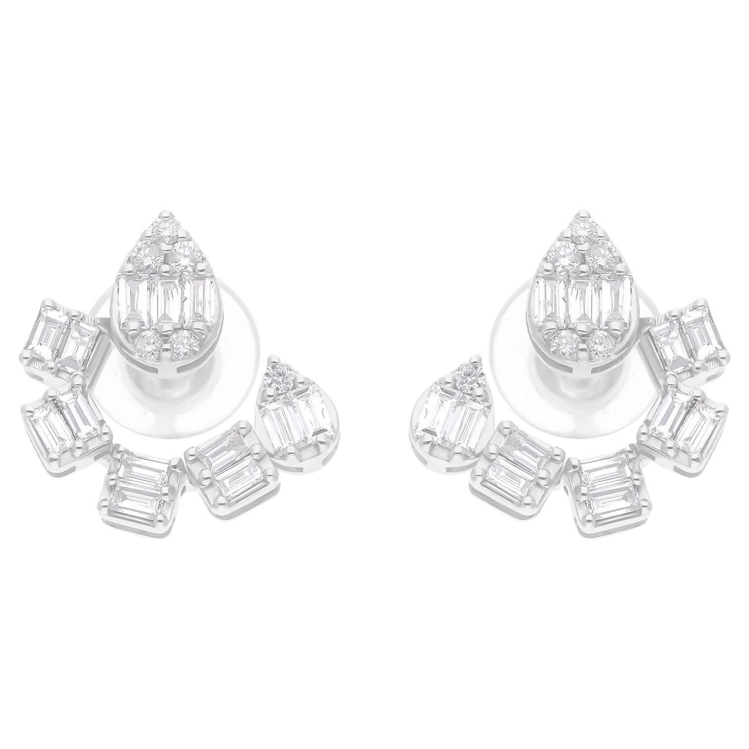 Pendientes de diamantes redondos baguette SI/H naturales de 0,56 quilates y oro blanco de 14 quilates