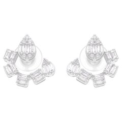 Pendientes de diamantes redondos baguette SI/H naturales de 0,56 quilates y oro blanco de 14 quilates