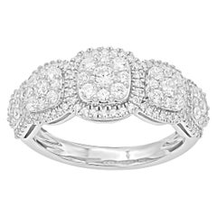 TJD 1.00 Carat Round Diamond 14 Karat White Gold Cushion Shape Cluster Halo Ring